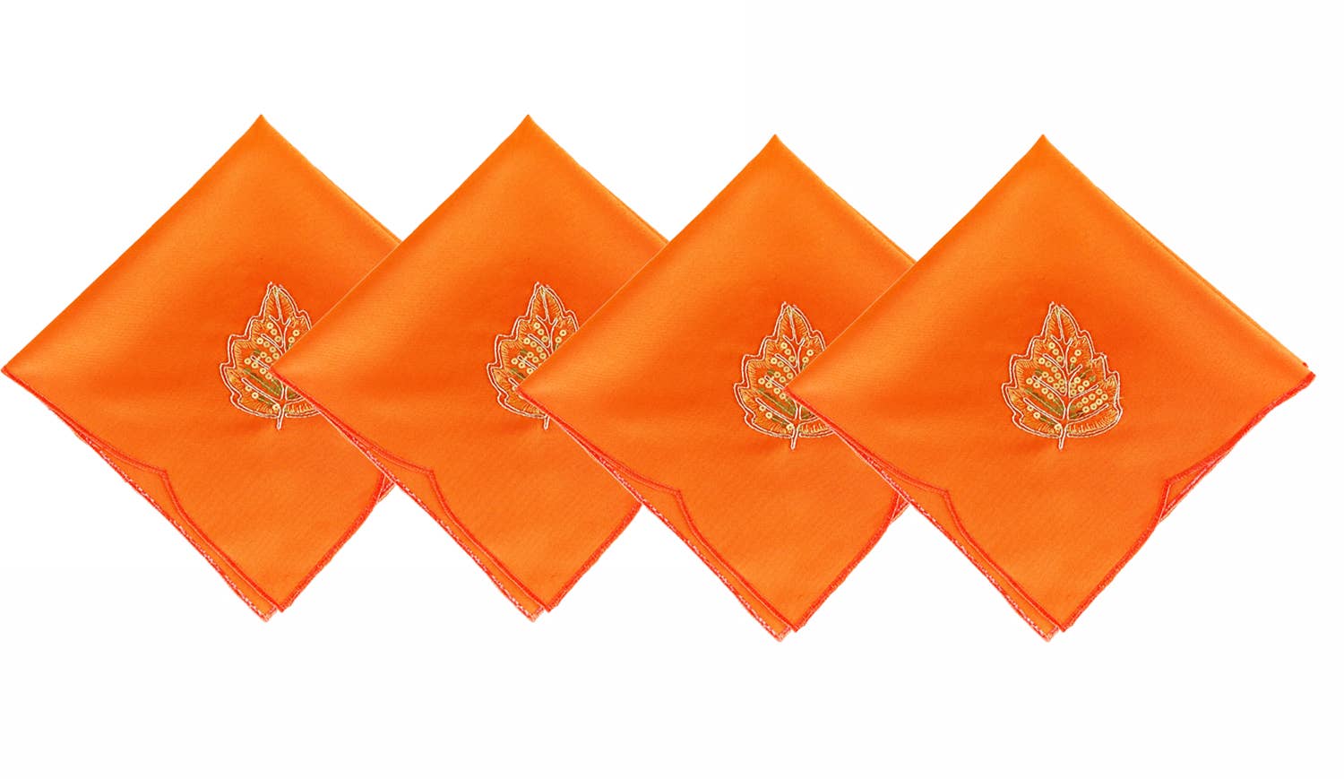 Gold Sequined Leaf Orange Napkins Set of 4