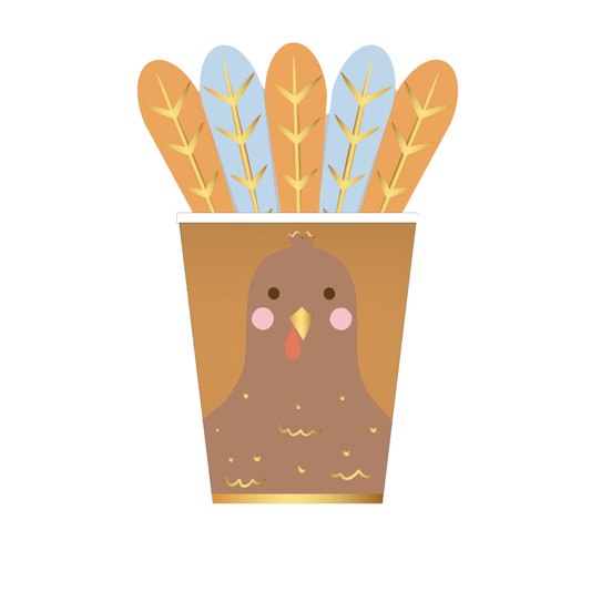 Paper Cups made to resemble a turkey with feathers