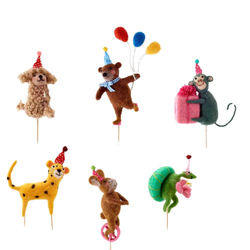 Party Animals Woolen Cake Toppers Set of 6