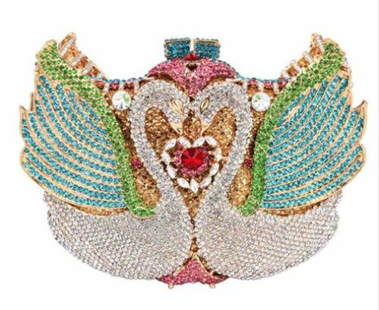 Pastel Color Crystal Swan Clutch/Shoulder Evening Handbag