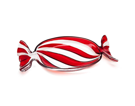 Red and white striped glass serving dish 