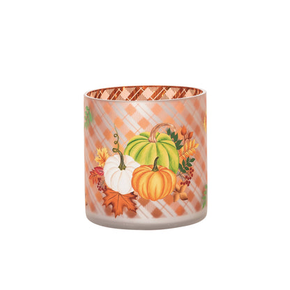 Decorative candle holder with pumpkins and leaves 