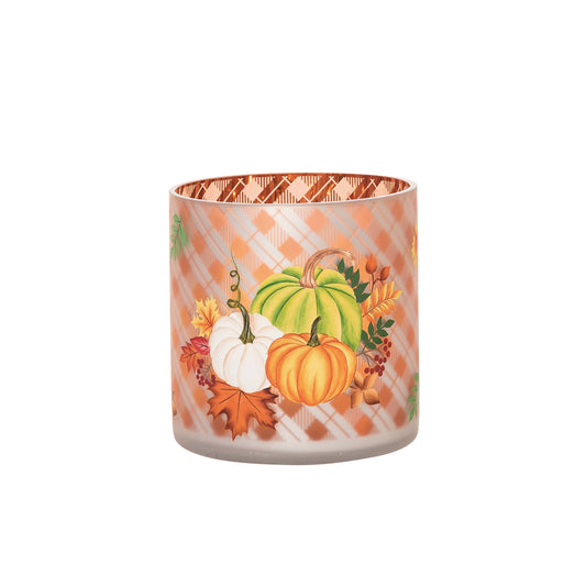 Decorative candle holder with pumpkins and leaves 