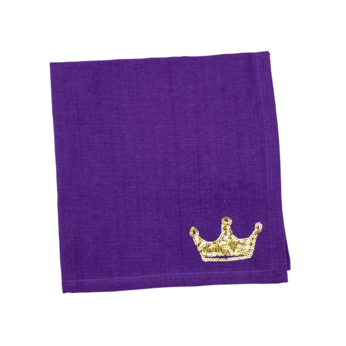 Purple Cloth Napkins with Gold Sequin Crown Set of 4