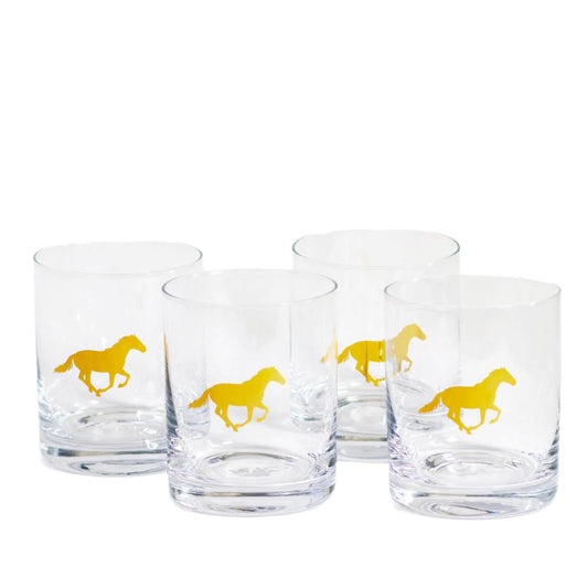 Racing Horses Glass Set of 4