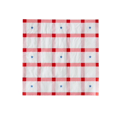 Red Gingham and Blue Stars Paper Lunch Napkins