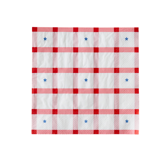 Red Gingham and Blue Stars Paper Lunch Napkins