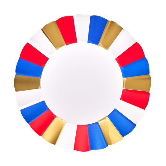 Red White Blue Gold Stripe Paper Dessert Plates
