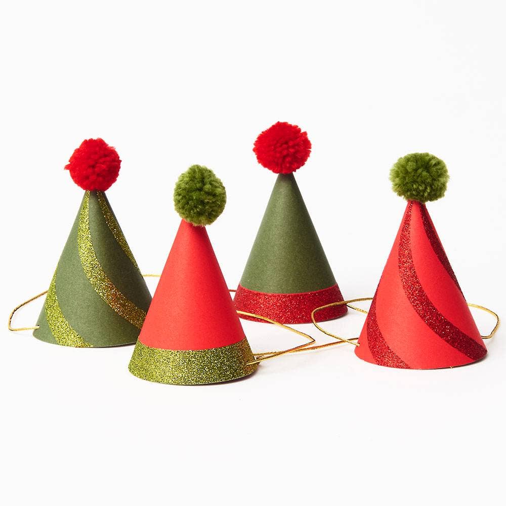 Red and Green Glitter Christmas Mini Party Hats