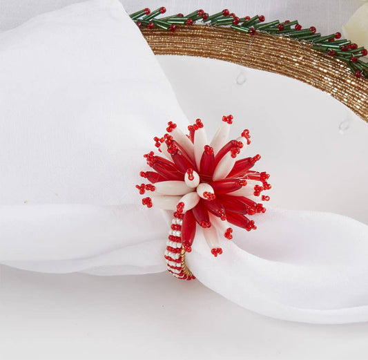 Red and White Beaded Napkin Rings