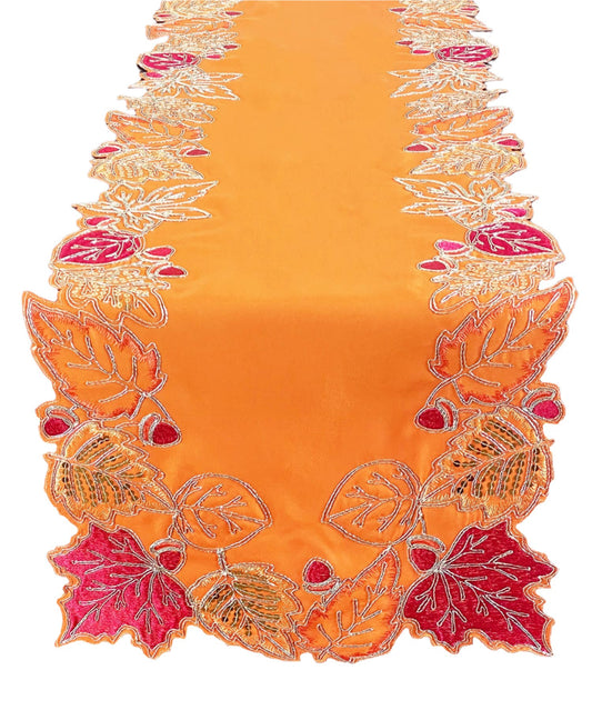 Sequin Maple Leaf Orange Table Runner