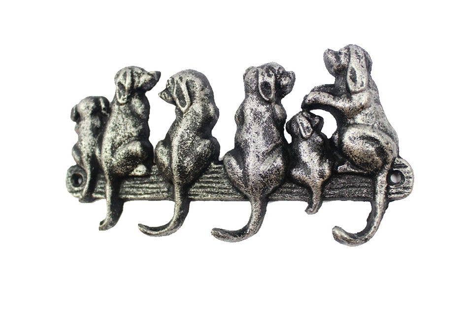 Decorative cast iron wall hook with five dog figures 
