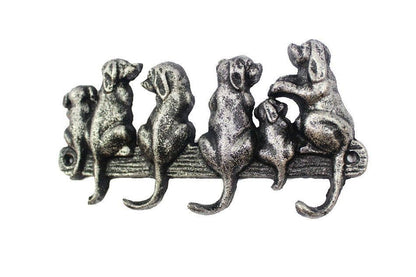 Decorative cast iron wall hook with five dog figures 