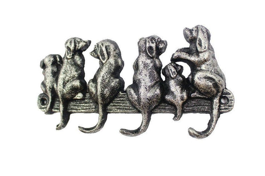 Decorative cast iron wall hook with five dog figures 