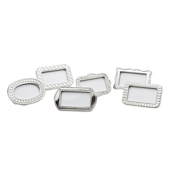 Set of silver place card holders made to resemble picture frames