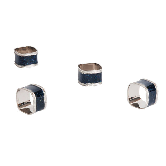 Sparkling Black Square Design Napkin Rings Set of 4