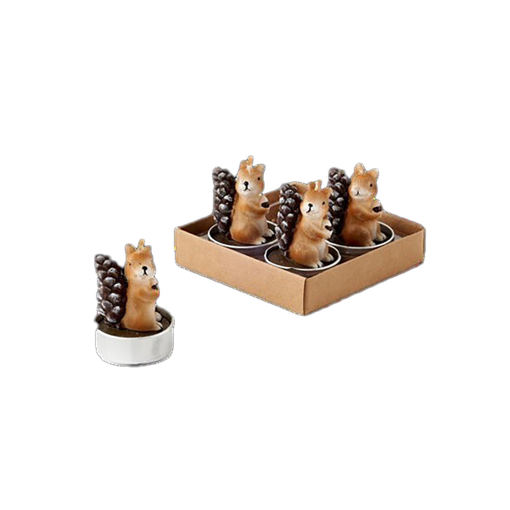 Squirrel and Pine Cone Tealights Set of 4