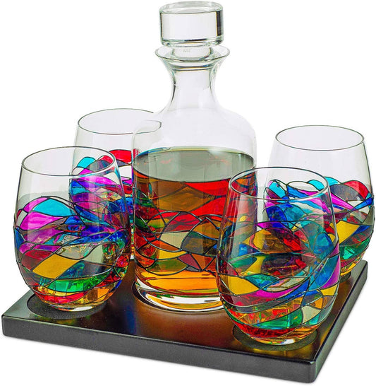 Stained Glass Windows Decanter and Glasses