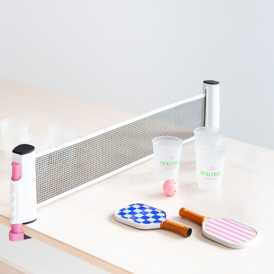 Tabletop pickleball ping pong game set with paddles and balls and cups