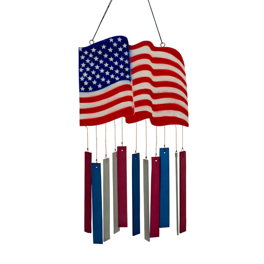 American Flag Tumbled Glass Wind Chime