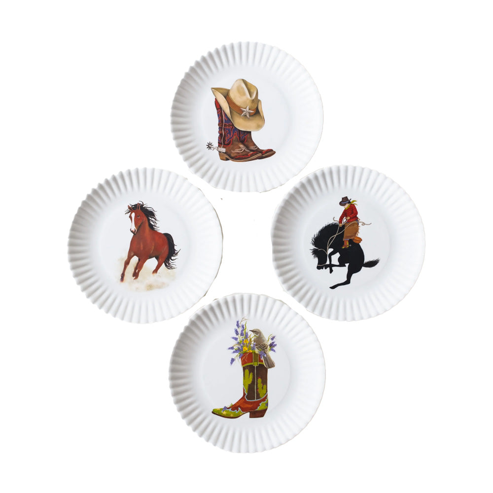 Western Theme Appetizer Melamine Plate Set of 4