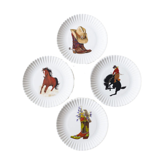 Western Theme Appetizer Melamine Plate Set of 4