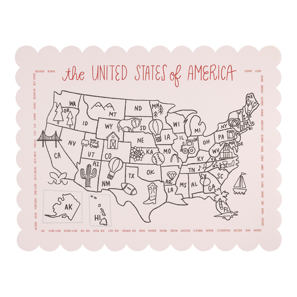 Color the USA Map Paper Placemats