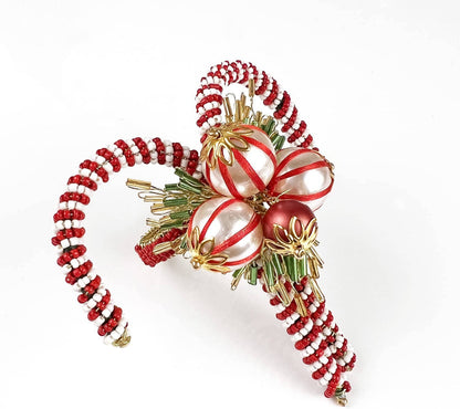 Hand-Beaded Candy Cane Napkin Rings Set of 4