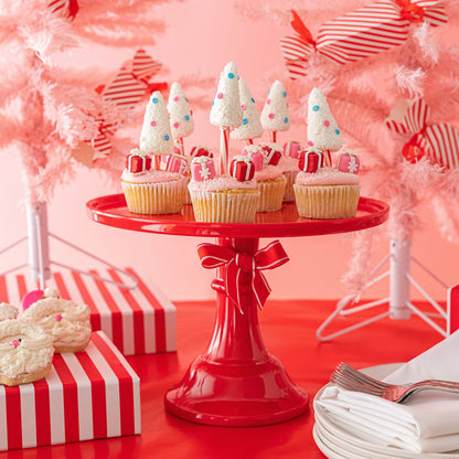 Red Melamine Pedestal Cake Stand