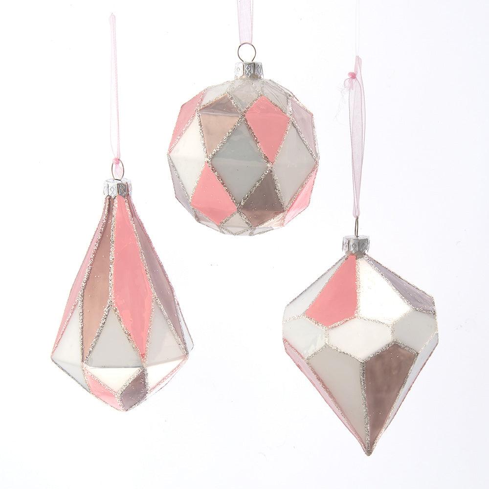 Kurt Adler Pink and Pewter Grey Finial and Ball Ornaments (Set/3)