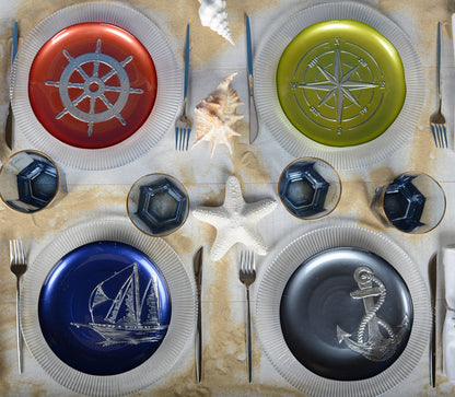 Nautical Theme Glass Snack Plates Set of 4