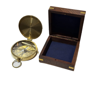 Solid Brass Beveled Lensatic Compass with Rosewood Box