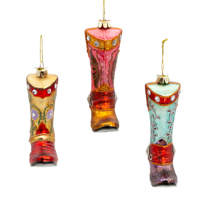 Cowboy Boot Glass Ornaments Set of 3
