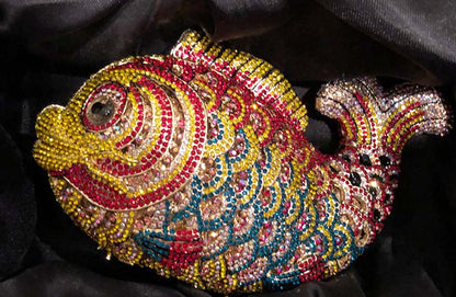 Multicolor Crystal Fish Clutch/Shoulder Evening Bag