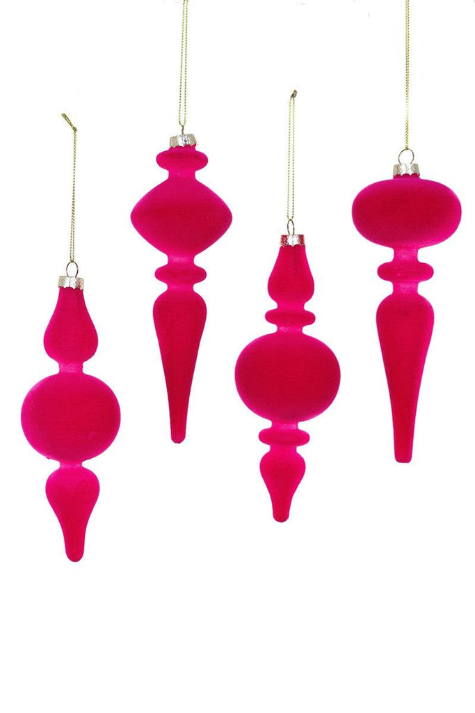 Pink Crushed Velvet Spindle Hanging Ornaments (Set/4)