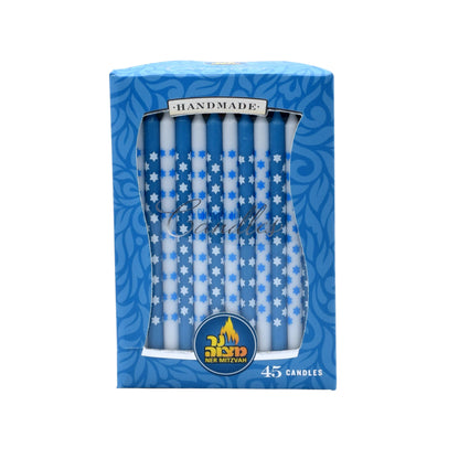 Blue and White Star of David Pattern Candles
