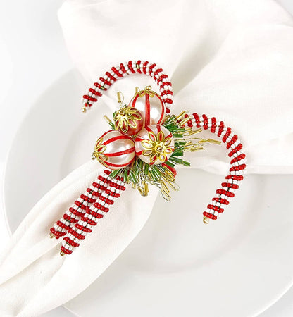 Hand-Beaded Candy Cane Napkin Rings Set of 4