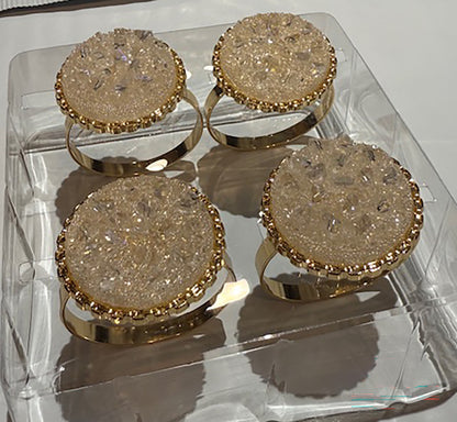 White Diamond Flecked Napkin Rings Set of 4