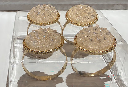 White Diamond Flecked Napkin Rings Set of 4