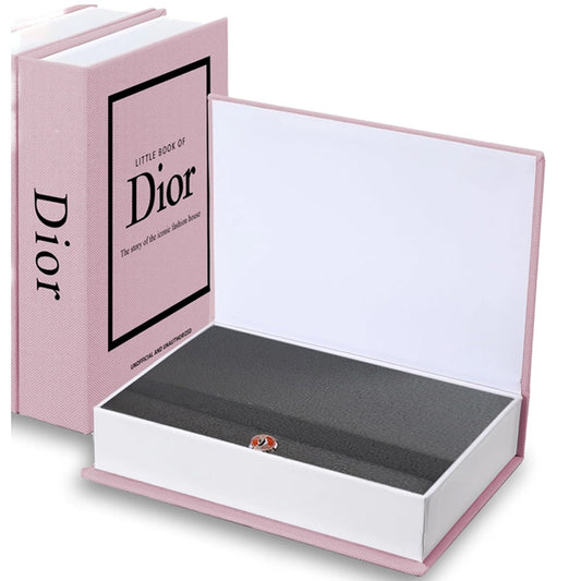 Pink and white Dior book-shaped box with a black interior