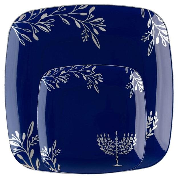 EcoQuality Hanukkah Blue Square Disposable Plate Set for 12