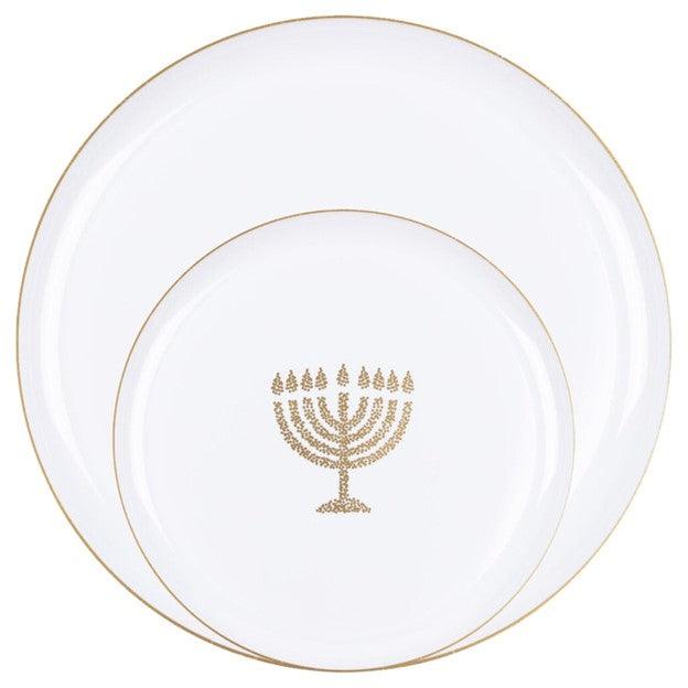 EcoQuality Hanukkah White Glitter Disposable Plates for 10