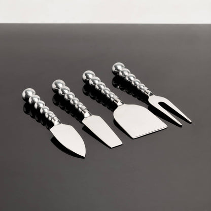 Polished Aluminum Beaded Cheese Tools Set of 4