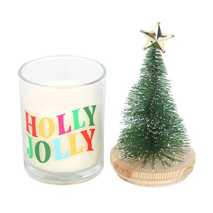 Holly Jolly Pine and Fir Christmas Candle with Tree