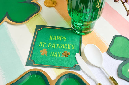 Happy St. Patrick's Day Gold Clover Paper Beverage Napkins