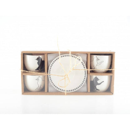 Black and White Cat Tea Cups with Saucers Set of 4