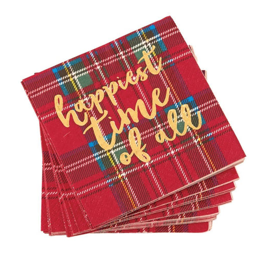 Tartan Pattern Happiest Time Paper Napkins