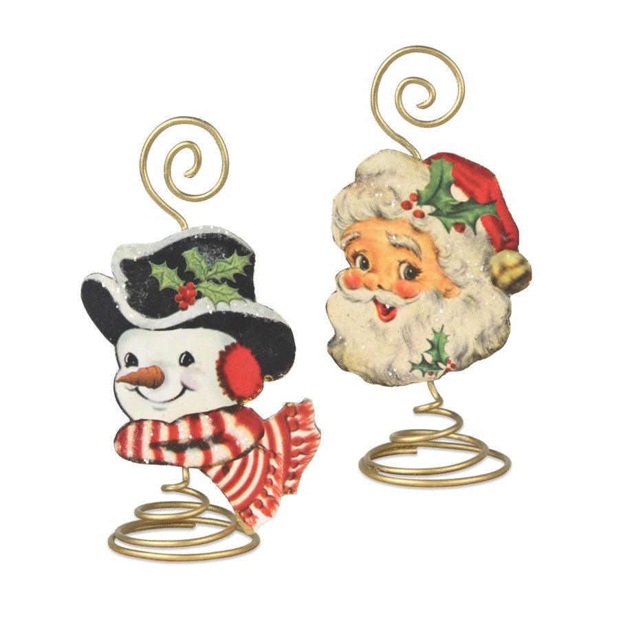 Bethany Lowe Retro Santa and Snowman Placecard Holders (Set/2)