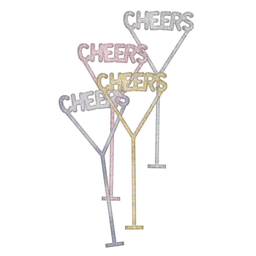 Slant Martini Wine Glass Shape Glitter Cheers Stir Sticks
