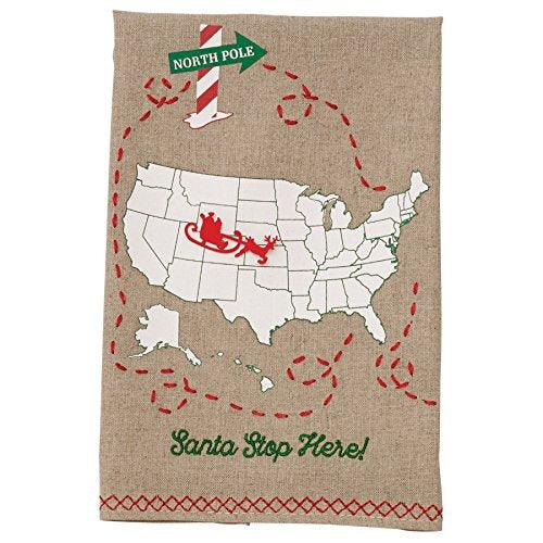 Santa Stop Here Map Embroidered Hand Towel